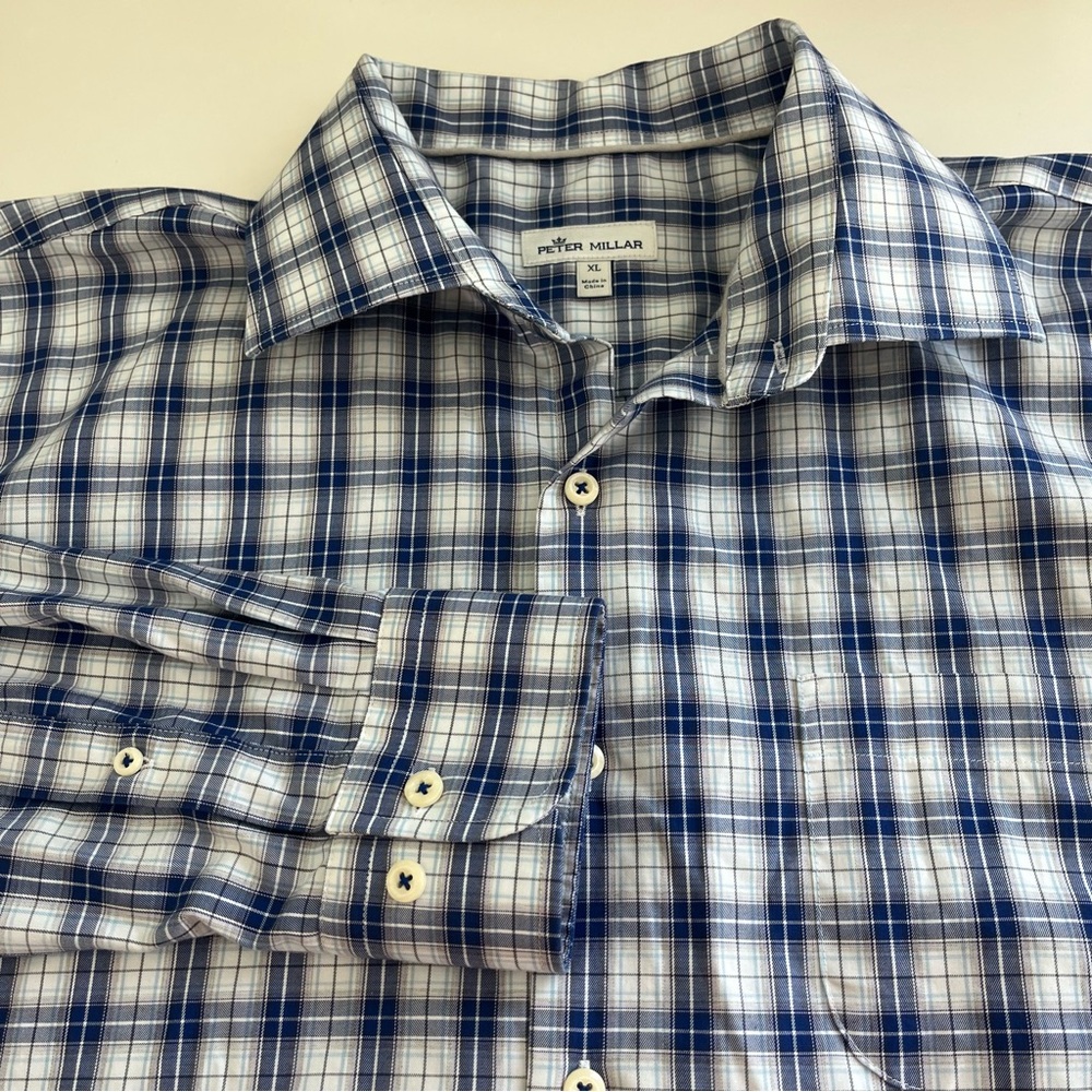 Peter Millar Men’s Blue Plaid Long‎ Sleeve Button Down XL